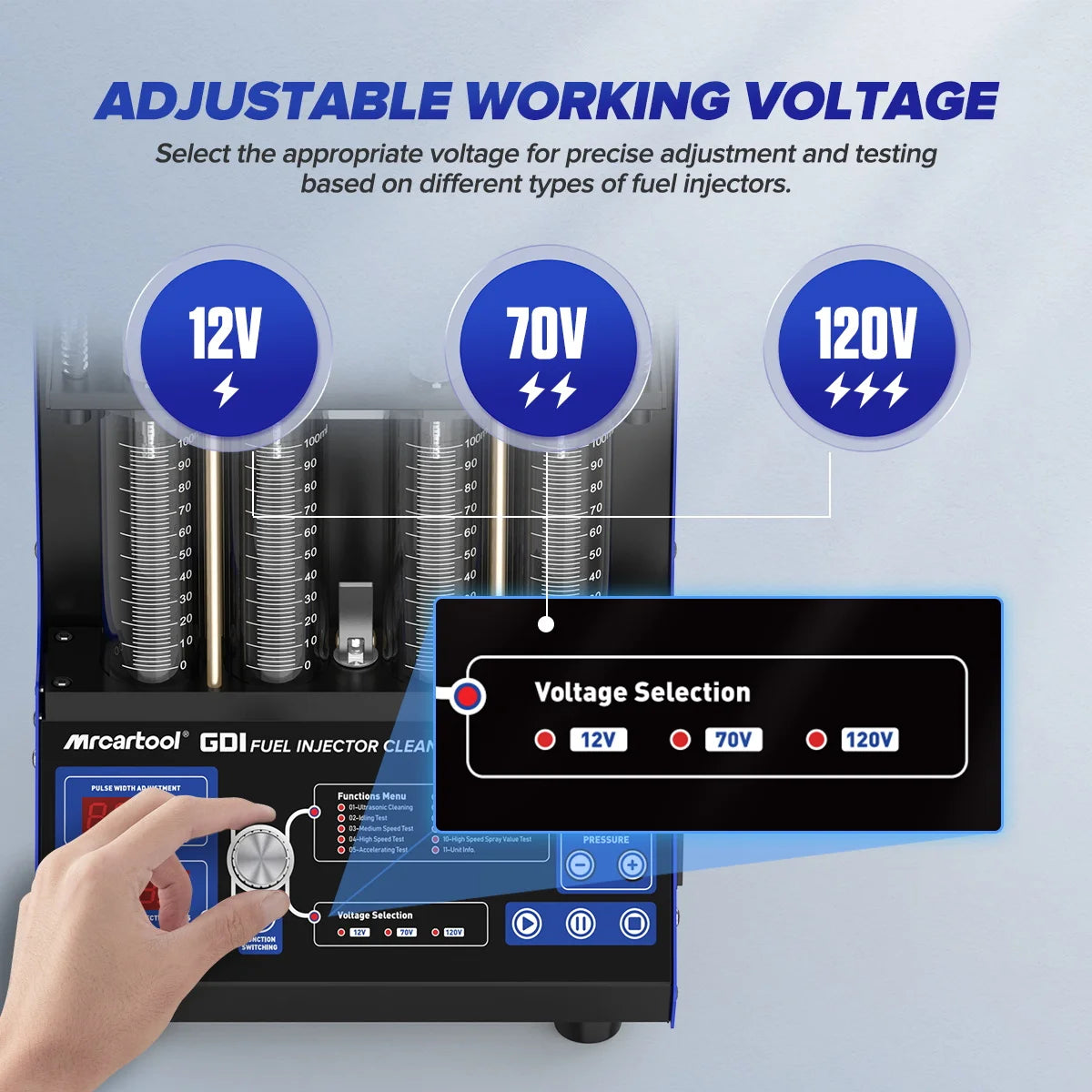 MRCARTOOL V209 GDI EFI FEI Limpiador y comprobador de inyectores de combustible piezoeléctricos, 4 cilindros, comprobador de inyectores de combustible para automóviles