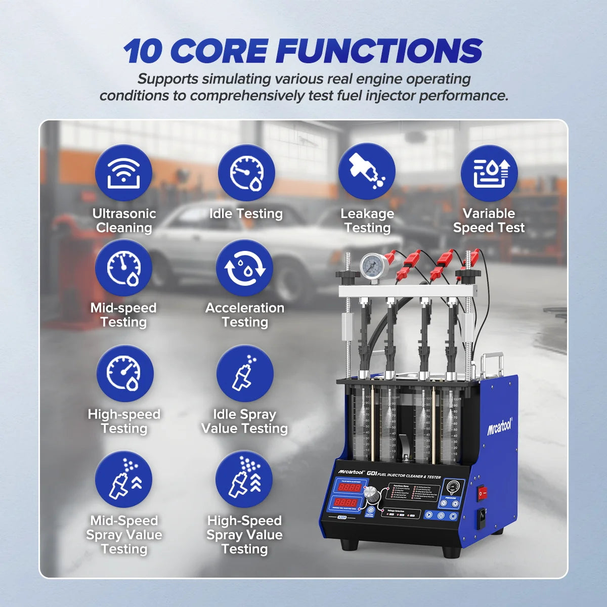 MRCARTOOL V209 GDI EFI FEI Limpiador y comprobador de inyectores de combustible piezoeléctricos, 4 cilindros, comprobador de inyectores de combustible para automóviles